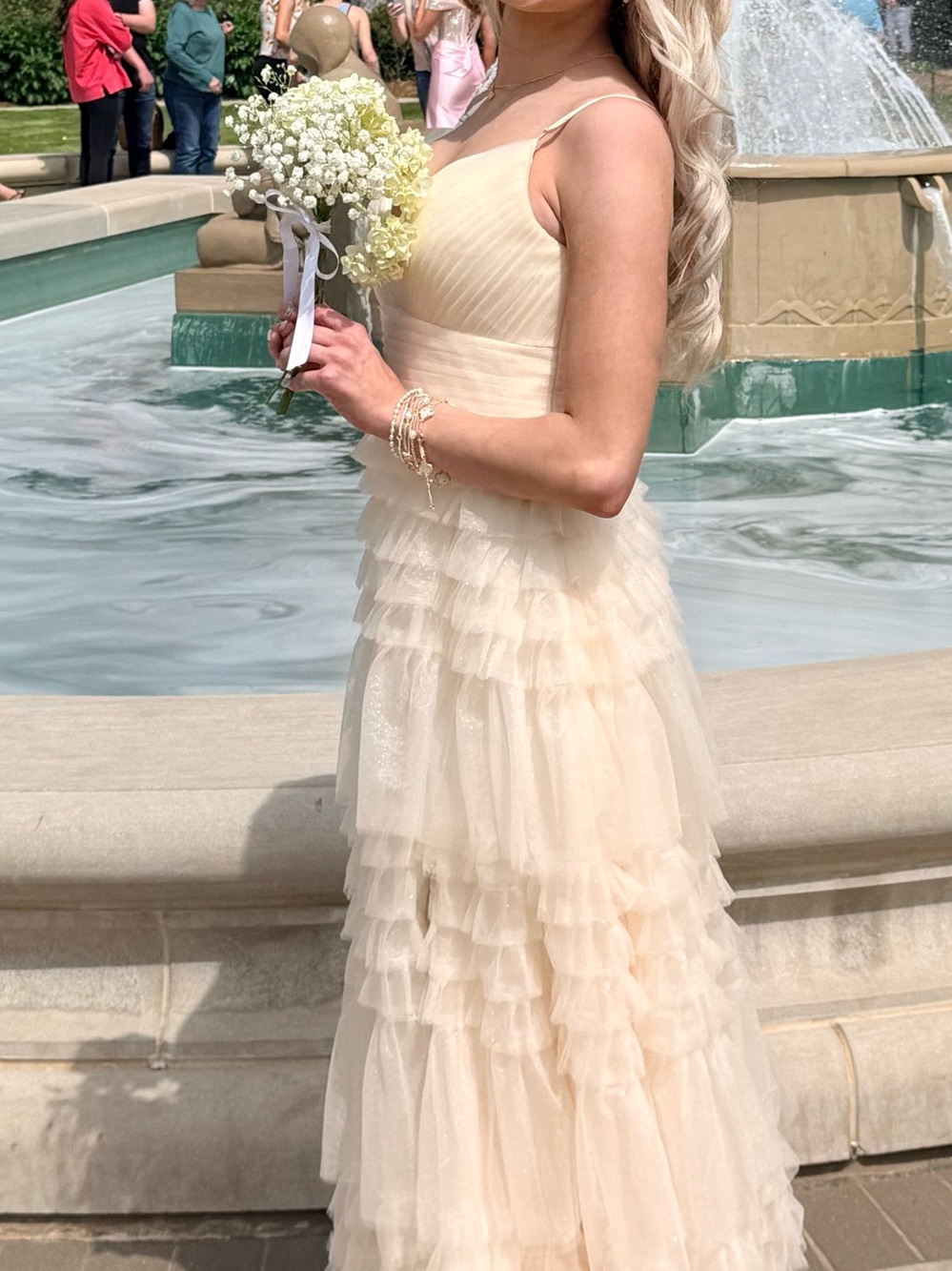 Champagne tiered ruffled ballgown